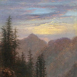 View of the Mountains at Dusk (oil on canvas)