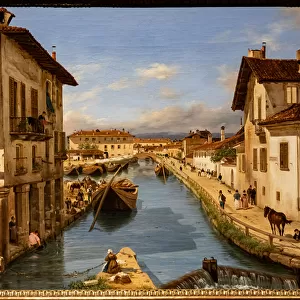 View of the Naviglio Canal from the bridge of St. Mark, c. 1850 (oil on canvas)