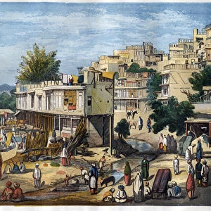 View of Peshawar, Pakistan, 1857. Engraving by William Carpenter