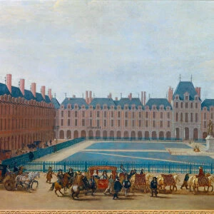 View of the Place Royale around 1660, passage of the carriage of King Louis XIV The