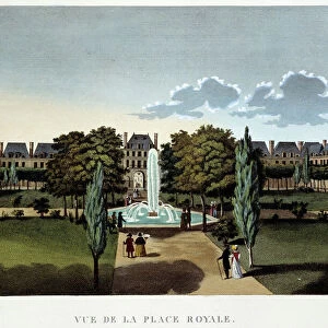View of the Place Royale (Place des Vosges) - Paris by Courvoisier, 1827