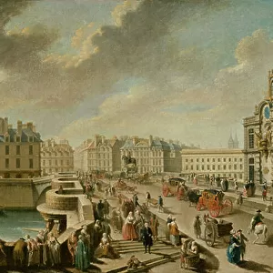 View of the Pont Neuf and the Samaritaine pump seen from the Quai de la Megisserie, 1777 (oil on canvas)
