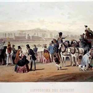View of the racecourse at the Bois de Boulogne Lithograph by Eugene Guerard (1821-1866
