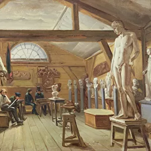 View of a studio in an art school, c. 1840 (oil on canvas)