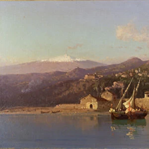 View of Taormina, Sicily, with Mount Etna in the background, 1868