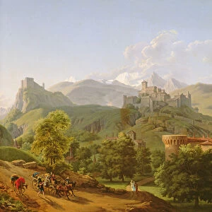 View of the town of Sion in Valais, 1810 (oil on canvas)