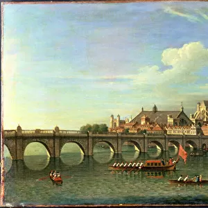 A View Of Westminster With The Royal Barge And Other Shipping (oil on canvas)