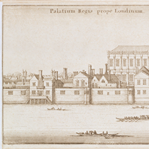 View of Whitehall, 1645 (engraving) (b / w photo)