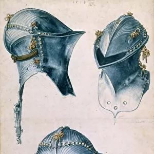 Three Views of a Jousting Helmet, c. 1500 (w / c on paper)