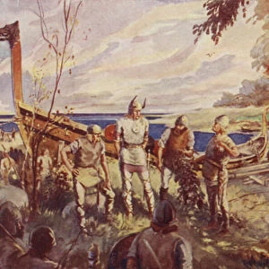 The Vikings discover America (colour litho)