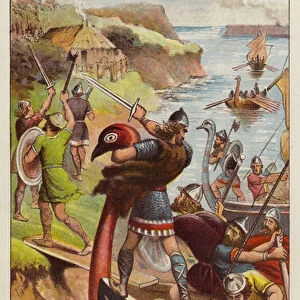 Vikings raiding the coast of Britain (chromolitho)
