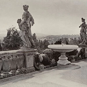 Villa Palmieri, Florence, Looking on to Florence (b / w photo)