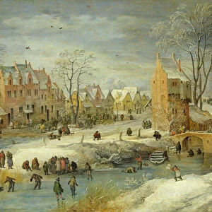 Village in Winter (oil on oak)