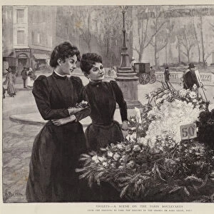 Violets - a Scene on the Paris Boulevards, painting in the Champs de Mars salon, Paris (litho)