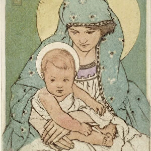 Virgin Mary with the Infant Christ (hand coloured drypoint)
