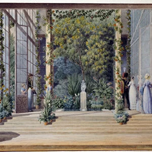 A visit to the warm greenhouse of the castle of Malmaison Aquarelle by Auguste Garneray