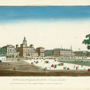 Vue perspective de la grande place du Parc St Jacques at Londres (coloured engraving)