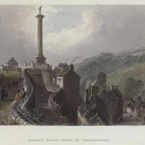 Walkers Pillar, Walls of Londonderry, Ireland (coloured engraving)