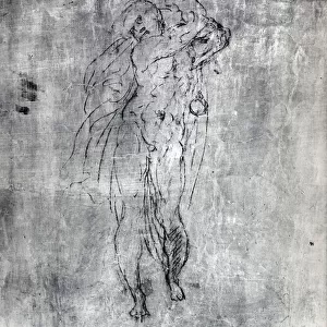 Wall drawing of a male figure, c. 1530 (charcoal on plaster) (b / w photo)