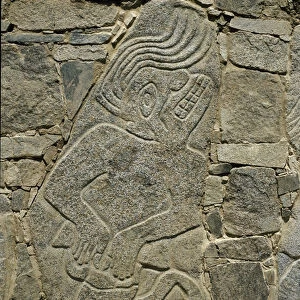 Wall with relief of a warrior, 1600 BC