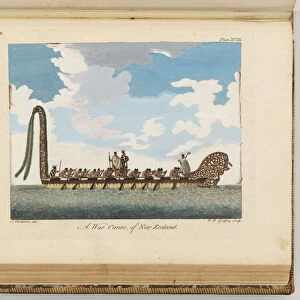 A war canoe of New Zealand, illustration from A journal of a voyage to the South