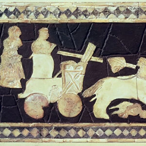 War chariot pulled by two horses, 2800-2300 BC (ivory, mother-of-pearl & mosaic)