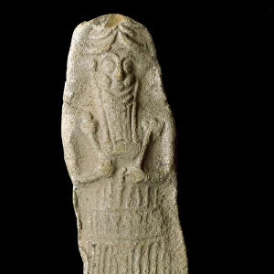 Warrior god with bovine ears represented lying in his coffin