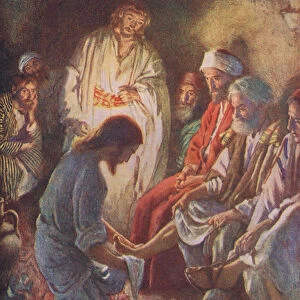 Washing the disciples feet, illustration from Harold Copping Pictures