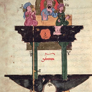 Water clock with automated figures, from Book of Knowledge of Ingenious Mechanical