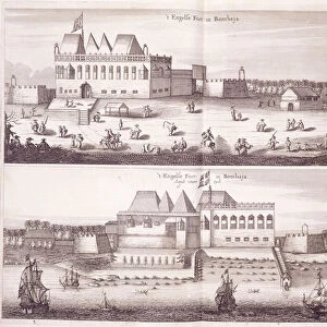 Front and Waterside views of the English Fort at Bombay, 1672 (engraving)