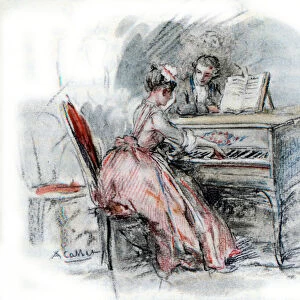 Werther admiring Charlotte playing harpsichord, 1935 (drawing)