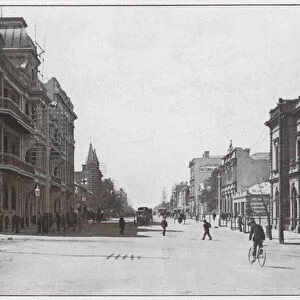 West Australia: St Georges Terrace, Perth, Palace Hotel and WA Bank on the Corners (b / w photo)