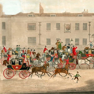 West Country Mails at the Gloucester Coffee House, Piccadilly, London (coloured engraving)
