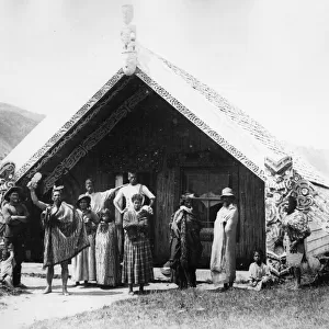 Whare Runanga - Wairoa, c. 1865-70 (b / w photo)