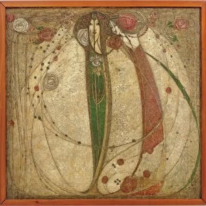 The White Rose and the Red Rose, 1902 (painted gesso over hessian with glass beads)
