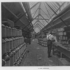 Whiteleys Farms: A store warehouse (b / w photo)