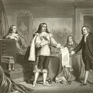 William Penn receiving the Charter of Pennsylvania from Charles II (engraving)