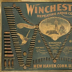 A Winchester Cartridge display board, with a comprehensive selection of metallic