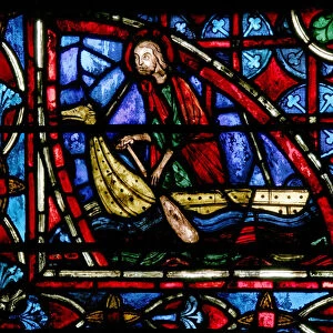 Window depicting a man in a boat (stained glass)