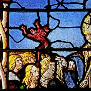Window depicting Saint Cler: exorcises a demon from Hasterie (stained glass)