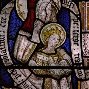 Window Ew depicting St Anne Teaching the Virgin to read (stained glass)