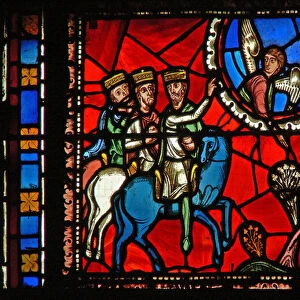 Window s2-C depicting the Magi travelling, following an angel(stained glass)