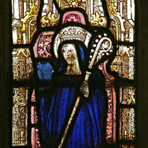Window s7 depicting St Etheldreda? (stained glass)