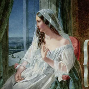 Watercolor print of a woman sitting by a window Watercolor print of a woman sitting by a window