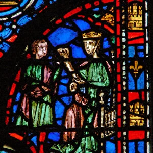 Window w13 Esther sends Hathach to Mordecai Esth IV 6-8 (stained glass)
