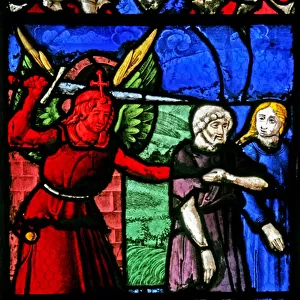 Window w2 depicting Adam and Eve expelled from Eden (stained glass)