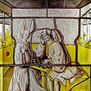 Window w81 depicting the chess-players - from the Low Countries (stained glass)