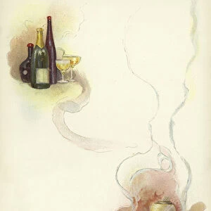 Wine and cigars at the Savoy Hotel (colour litho)