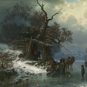 Winter landscape with figures on a frozen river, 1867 (oil on canvas)