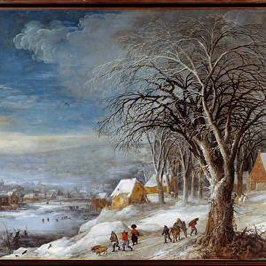 Winter landscape. Painting by Josse II Momper (1564-1635) Ec. Flam. 17th century